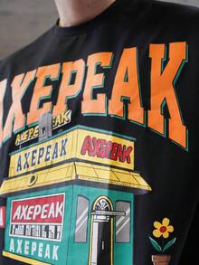 LEOGASHI LEOGASHI Kaos Lengan Pendek Kasual Pria Kerah Bulat AXEPEAK dengan Cetakan Depan - Hitam - View 3