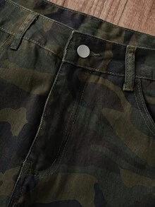 Manfinity Joysei 男士休闲多口袋迷彩牛仔工装裤，街头时尚 - 軍綠色 - 查看 6
