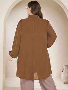 Graceveil Plus Size Casual Solid Color Long Sleeve Loose Regular Shirt, Spring/Autumn Fall - Brown - View 2