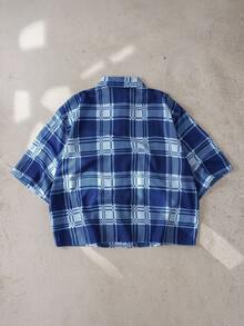 Nick 90s | SHEIN Men's Slogan Plaid Short Sleeve Casual Shirt, Nick 90s - Blue - View 2