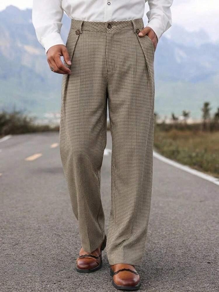 Men's Khaki Loose Pleated Design Long Pants, Spring/Summer