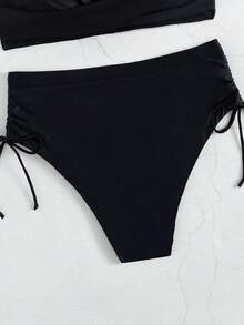 SHEIN Swim Summer Beach Ruched Push Up High Waisted Bikini - Black - View 4
