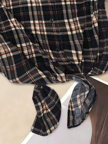 SHEIN Raffinéa 女士新款圆领针织拼接格子两合一下摆系带休闲优雅衬衫，春夏款 - 彩色 - 查看 8