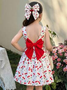 SHEIN Đầm suông không tay in hình quả anh đào cho bé gái - Nhiều màu - Xem 3