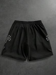 PAVTROS Men's Summer Casual Sports Cross Embroidery Drawstring Waist Shorts, Holiday - Black - View 3