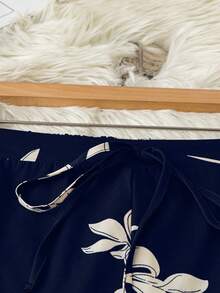 Linhara Pantalones casuales de talla grande con estampado de bloques de color - Azul Marino - Ver 3