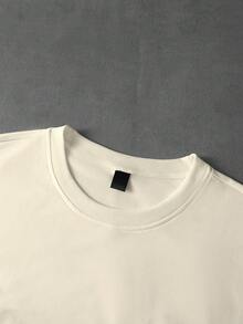 PAVTROS Camiseta de manga corta con cuello redondo y bordado de letras para hombre, versátil, para vacaciones - Albaricoque - Ver 3