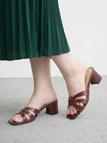 CUCCOO BIZCHIC Ladies Burgundy Crossed Thick High Heel Sandals, Square Head Comfort High Heel Sandals Commuter Style Sandals - Burgundy - View 8