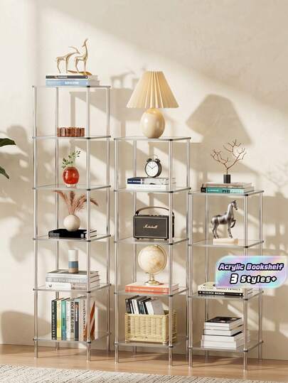 Kệ sách acrylic trong suốt 4/5/6 tầng, kệ góc độc lập dạng đứng, phù hợp cho phòng khách, phòng ngủ, phòng tắm, không gian nhỏ.