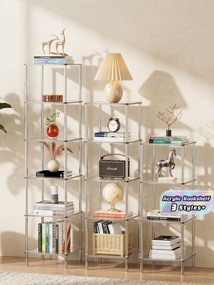 4/5/6 Layer Acrylic Transparent Bookshelf, Vertical Independent Corner Shelf, Suitable For Living Room, Bedroom, Bathroom, Small Space - Multicolor - View 1