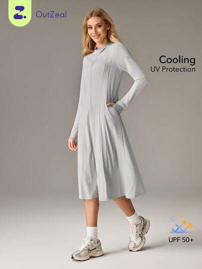 OutZeal Áo khoác chống nắng nữ, kiểu dáng thường ngày, dài tay, vành rộng, có kèm khẩu trang, thích hợp cho hoạt động ngoài trời.