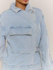 MUSERA Ayemetric Buckle Detail Oversized Denim Jacket Spring Summer Cute Cosy Cottage Core Spring Dew - Light Wash - View 5
