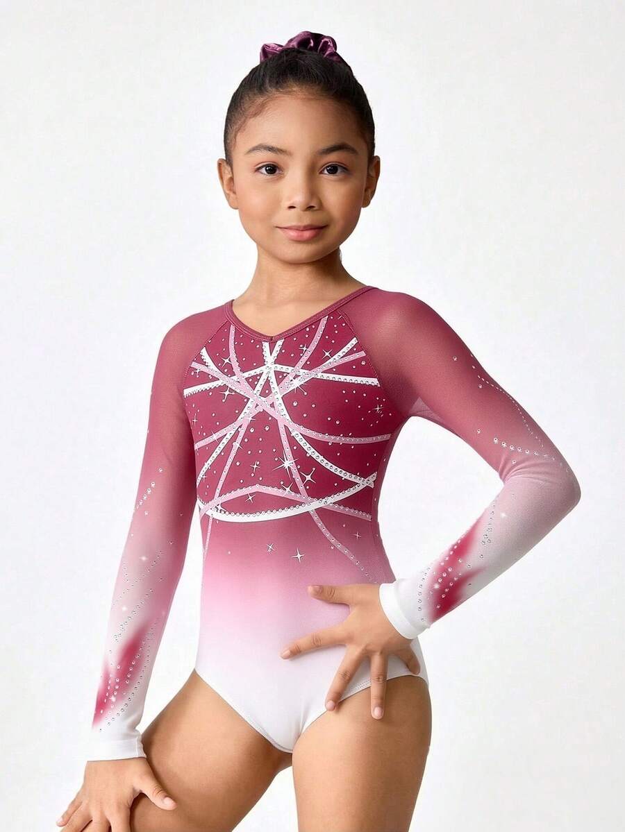 青少年女孩服飾 體操連身衣 專業運動款 可愛 校園 開學季 - 玫紅色 - 查看 1