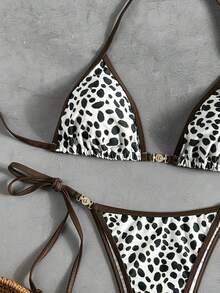 Swim Vcay Bộ bikini hai mảnh dành cho nữ, họa tiết chấm bi bất đối xứng, kiểu ombre, cổ yếm, quần tam giác buộc dây bên hông, bán chạy nhất, thích hợp cho đi biển, nghỉ lễ, thường ngày, thanh lịch, dự tiệc ngày Valentine. - Nhiều màu - Xem 5