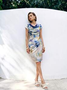 Airaco Đầm midi dệt kim ngắn tay, thắt eo, in họa tiết tie-dye thời trang mùa hè. - Nhiều màu - Xem 6