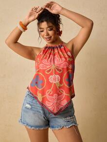 Travachic Plus Size Brown Graphic Off-Shoulder Camisole Gym Summer - Multicolor - View 6