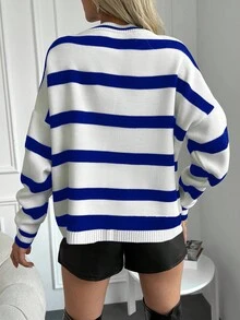 RueChic Casual Loose Fit Long Sleeve Women Pullover Sweater - Blue - View 6