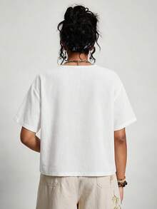 Travachic Plus Size Floral Embroidered Knotted Casual Short Sleeve Shirt - Multicolor - View 2