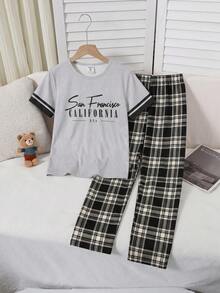 2pcs/Set Boys' Casual Chic Grey Graphic Tee & Relaxed Fit Pants Set, Spring/Summer - Grey - View 7