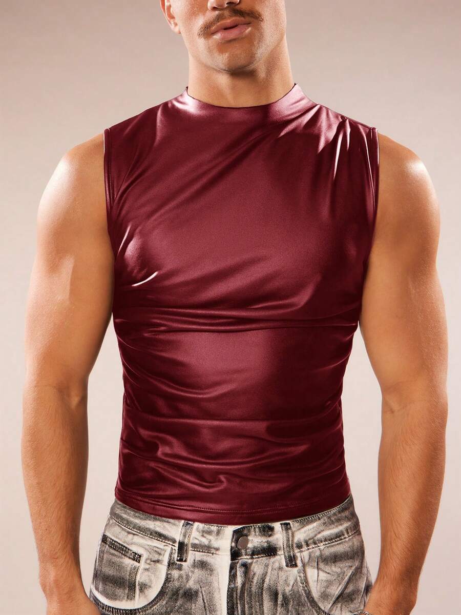 FeverCity Men's Summer Fashionable Solid Color Slim Fit Tank Top - Red - View 1