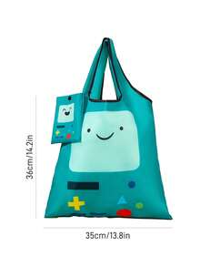 ADVENTURE TIME X SHEIN 1个可爱卡通人物印花涤纶纤维材质可折叠购物袋/手提袋，带珠链小收纳袋，可挂在包上，冒险主题 - 深湖水藍 - 查看 7