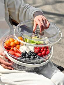 1pc Round Multifunctional Storage Container With Lid Airtight Sealed Compartments Portable Ice Keeping Basket For Camping Outdoor Home Use Christmas Birthday Gift Ideas Must Haves - Clear - View 4