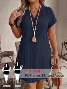 SHEIN Tall CURVE 大码女式纯色V领休闲派对连衣裙 - 藏蓝色 - 查看 2