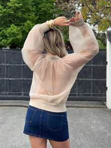 Jeta Ari Zip Up Long Sleeve Bomber Jacket Sheer - Beige - View 2