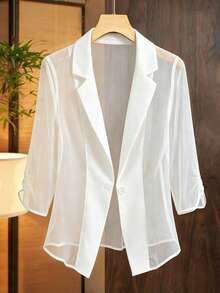 Franclia Áo blazer nữ dáng rộng, cổ ve lật, tay lửng 3/4, chất liệu mỏng nhẹ, không cài cúc phía trước. - trắng - Xem 1