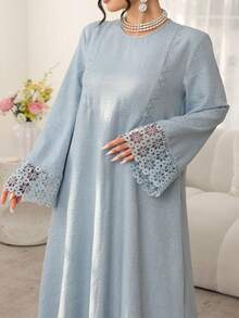 Al Najma 浅蓝色拼接缎带饰边宽松休闲女式连衣裙 - 藍色 - 查看 4