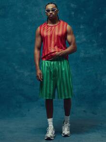 Musero Striped Sleeveless Tank Top Branded Patch Graphic Print Low Crew Neck Vest Spring Summer Essentials Holiday - Red - View 3