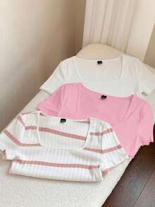 Comfortcana Set de 3 camisetas de talla grande a rayas y de unicolor - Multicolor - Ver 1