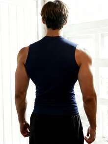 Gym Rark Men's Graphic Print Round Neck Sports Tank Top, For Running & Fitness, Gym, Holiday - Navy Blue - View 2