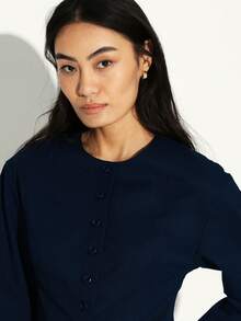 KSTM Women's Solid Color Long Sleeve Single-Breasted Casual Lightweight Jacket - Navy Blue - View 5