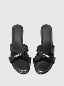 CUCCOO BIZCHIC Sandalias elegantes de verano con espejo negro para damas - Negro - Ver 2