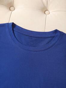 Resyla Camiseta De Manga Corta Con Cuello Redondo Y Color Sólido Para Mujer - azul real - Ver 3