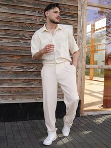 LEOGASHI LEOGASHI Pantaloni casual a gamba dritta da uomo Manfinity Bizformal, pantaloni versatili di stile britannico retrò, regali per il fidanzato, San Valentino per uomo, pantaloni bianchi da uomo - Beige - Visualizzare 4