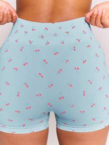 Musera Sport 樱桃印花无缝高腰塑形运动健身健身房可爱普拉提日常 - 淺藍色 - 查看 5