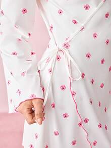 Bonmuse 2件組女款針織印花長袖睡袍與細肩帶睡裙套裝，適合春、夏、秋季，夏季可穿著於戶外 - 白色 - 查看 8
