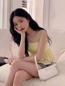 SHEIN MOD Của phụ nữ Xù Hoa Sen Áo ba lỗ Áo ba lỗ - Màu vàng - Xem 2