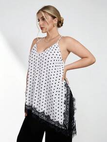 Chikora Plus Size Elegant Lace White Patchwork Tea Party Camisole,Women's Summer Curve Cocktail Tops, Outfits,Office Work Wear Blouses - Brown - View 9