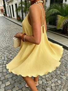 INAWLY Vestido mini casual de unicolor sin espalda - Amarillo claro - Ver 5