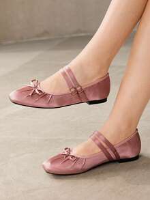 MOTF WOMEN'S ELEGANT MINIMALIST COMMUTING SOLID COLOR BOW DECOR DOUBLE BUCKLE STRAPS BALLET FLATS SHOES FOR CHRISTMAS VALENTINE'S DAY SPRING SHOES - Light powder - View 6