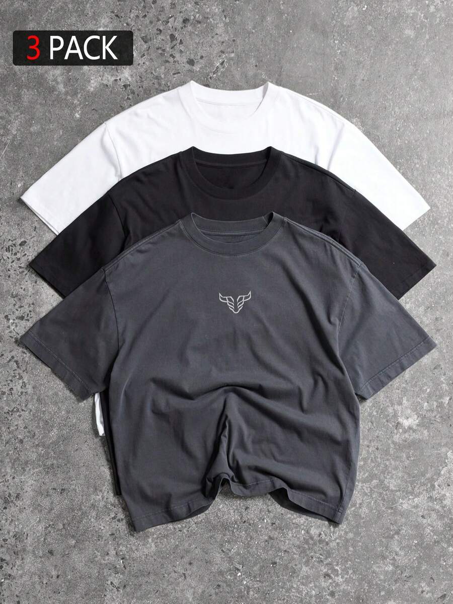 Sport MetroGents Men's Graphic Print Round Neck Short Sleeve Sports T-Shirt, Summer - Dark Grey - View 1