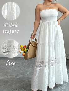 Elenzga Plus Size Women Holiday Fashionable Tube Dress - White - View 1