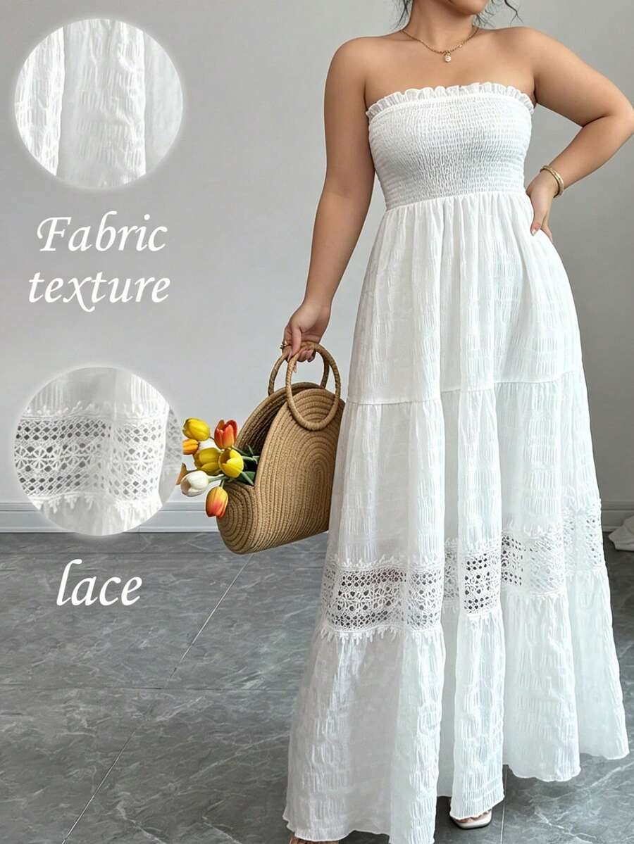 Elenzga Đầm ống thời trang dành cho nữ cỡ lớn thích hợp cho kỳ nghỉ - trắng - Xem 1