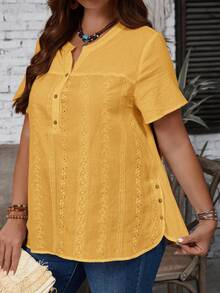 EMERY ROSE Camisa casual de talla grande de unicolor - Amarillo - Ver 3