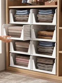 Stackable Plastic Storage Basket, Foldable Wardrobe Partition, Storage Box, Drawer Rack, Suitable For Storage Containers In Wardrobes, Cabinets, Kitchens, Bathrooms, And Offices - White - View 8