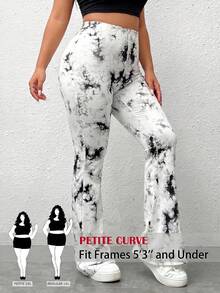 SHEIN PETITE CURVE CURVE 大尺碼女款小個子黑白高腰喇叭褲 夏季休閒商務電音派對優雅正式喇叭腿長褲 - 黑與白 - 查看 1