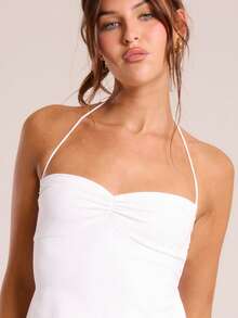 MUSERA Halter Neck Ruched Bust Front Top Holiday Ibiza Beachwear Capsule Wardrobe Everyday Back To School - White - View 3